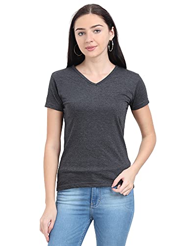 Image of FLEXIMAA Women's Cotton Plain V Neck Half Sleeve T-Shirt