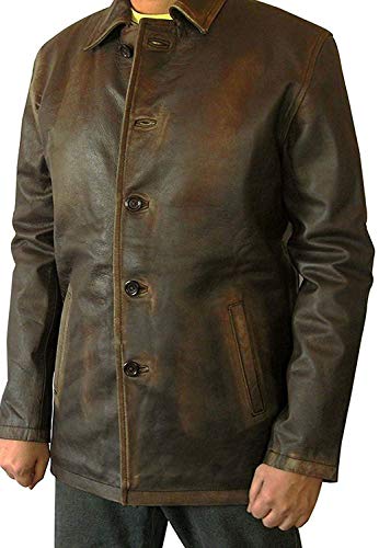 Image of Men's Black Military Type Lambskin Leather Trench Coat - Classic Button Closure Long Coat Style