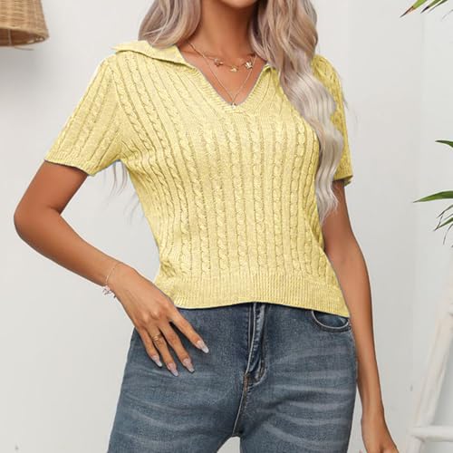 Image of MINTLIMIT Women's Short Sleeve Sweater Tops Lightweight Pullover Shirts 2025 Spring Summer Trendy Casual Blouses