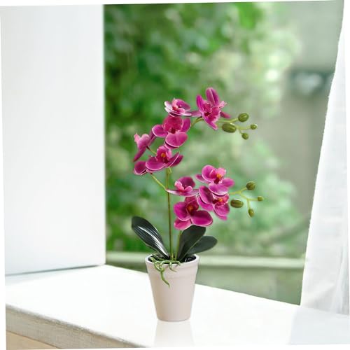 Flor de seda vívida estilo orquídea morada con maceta elegante 6