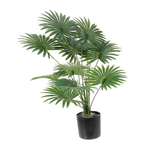 VOSAREA Realistic Simulated Palm Trees Artificial Bonsai in Pot Faux Eucalyptus for Indoor Artificial Greenery Stems for Decoration