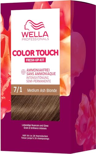 Wella Professionals Color Touch - Tinte permanente sin amoníaco, tinte para el cabello con cobertura de hasta un 50% de canas, kit de raíces con máscara para el pelo, 7/1 rubio ceniza medio (130 ml)