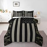 American Flag Comforter Set Twin Military Camo Down Comforter,Retro Army Green Camouflage USA Flag Bedding Set For Kids Boys Teens Men Bedroom,Black Grey Stars Stripes Quilt Duvet Set 1 Pillow Case