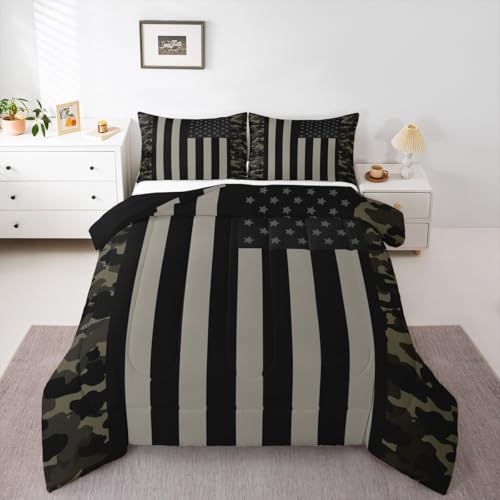 American Flag Comforter Set Full Military Camo Down Comforter,Retro Army