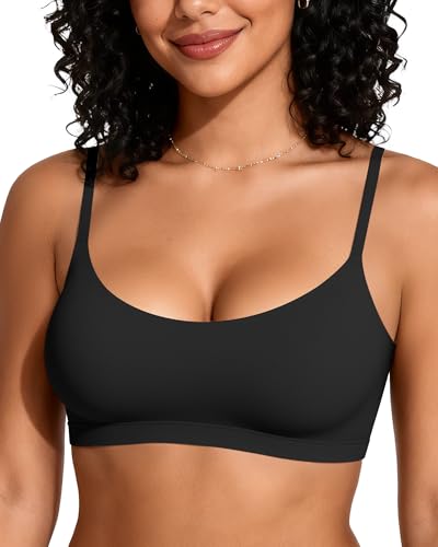 OEAK Women Unlined Cami Bra Wireless Pull On Comfortable Bras Black,S