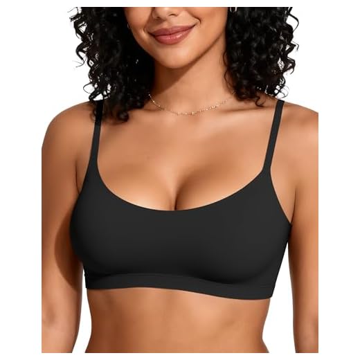 OEAK Womens Comfortable Bras No Underwire Cami Bra Seamless Unlined Bralettes Scoop Neck Unpadded Everyday Sports Tshirt Bra Black,S