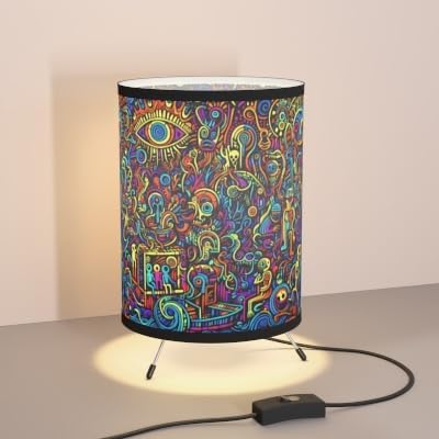 Generic Vibrant Tripod Lamp with Artistic Shade, Ideal for Home Decor, Art Lovers, Unique Lighting, Bohemian Style, Gift Idea