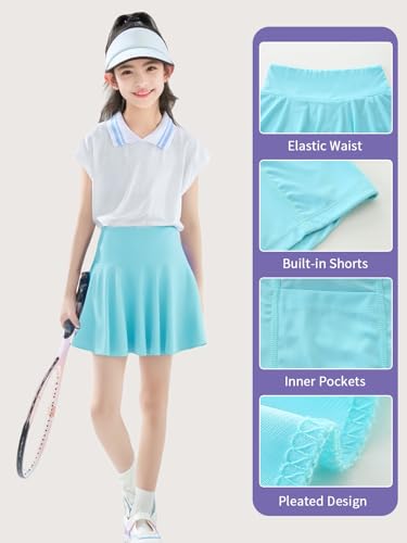Girls Pleated Tennis Skirt High Waisted Golf Skorts with Pockets Casual Athletic Running Skirts for Kids 5-6T2