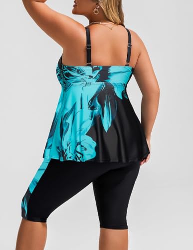 Hanna Nikole Damen Große Größe Freizeit Tankini Push Up Strandbekleidung Schöne Grüne Blumen 48 2