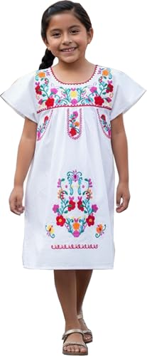 YZXDORWJ Girl Mexican Embroidered Dress Traditional Floral Short Sleeve (G20W-140)