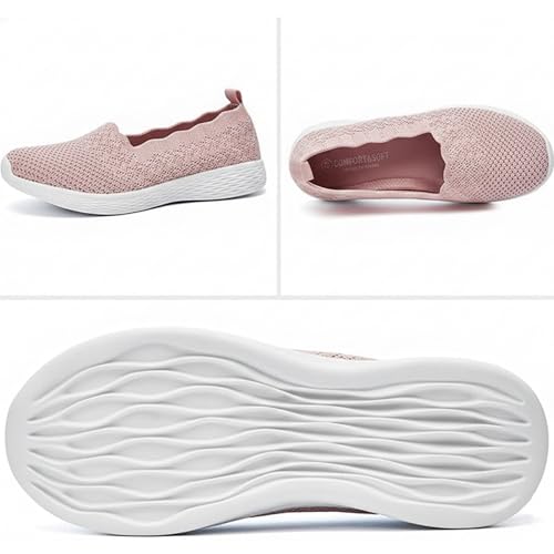 Image of Puxowe Women's Slip-On Walking Shoes | Lightweight Knit Sneakers with Memory Foam Insole, Breathable & Wide Fit Available for Daily Walking, Casual & Travel