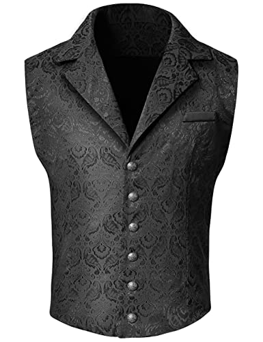 Mens Victorian Steampunk Gothic Paisley Printed Single Breasted V-Neck Suit Vest/Tuxedo Waistcoat2