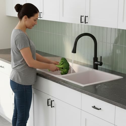 Image of ARQUIN Double Bowl Quartz Kitchen Sink 45x20x9 Inch Rosa | Durable & Scratch-Resistant Sink | Undermount,Topmount | Including Coupling,Sink Connector,Waste Pipe & Fruit Washing Basket