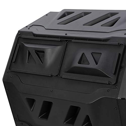 BBBuy Outdoor Compost Bin Dual Chamber Tumbling 43 Gallon Composter Rotating w/Sliding Doors & Steel Frame, BPA Free Outdoor Composting Bin for Garden Yard Patio Lawn, Black