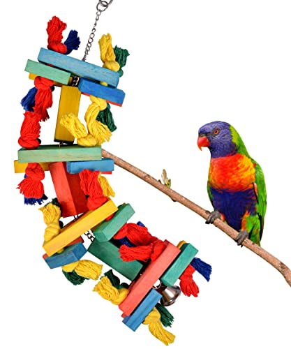 Large Parrot Chewing Toys, JACNITAD Multicoloured Natural Wooden Block Bird Tearing Toys, Parrot Cage Biting Toys, Wooden Block Parrot Toys Recommended for Macaws, African Grey and Various Parrots