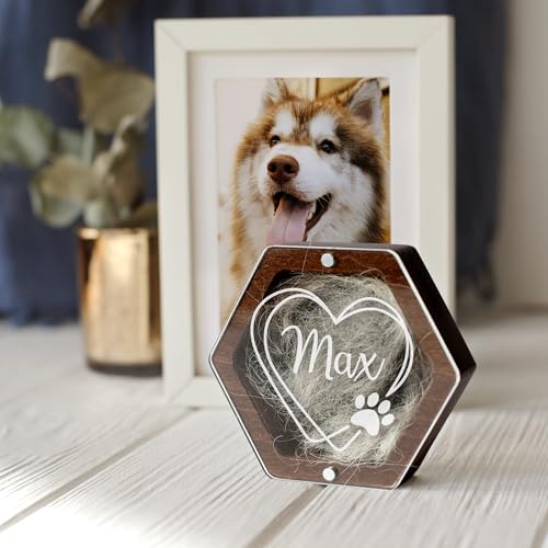 Image of Personalized Pet Hair Keepsake Box for Dog and Cat Fur - Engraved Wood Memorial Box - Unique Customized Gift for Loss of Furry Friend Wooden (Dark Diamand Clear Lid)