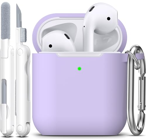Image of AirPods Case Cover with Keychain, Full Protective Silicone AirPods Accessories Skin Cover for Women Girl with Apple AirPods Wireless Charging Case,Front LED Visible-Pink Purple