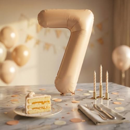 Image of WP WANNA PARTY 40 Inches Apricot Super Shape Number 7 Balloon, Number Balloons for Themes & Events, Birthday Supplies & Decoration -Caramel Light Brown Foil Number Balloons, 1 Piece