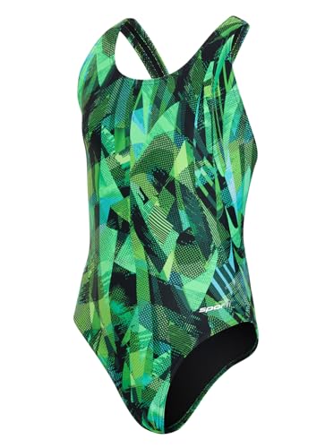 Image of Sporti Wide Strap Girls' Athletic One-Piece Swimsuit - Printed Pattern Competitive Bathing Suit, Racerback Style for Girls