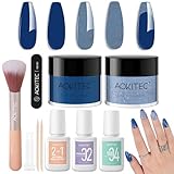 Aokitec Dipping Powder Nails Set - Blaues & schimmerndes Dip Powder mit Dip Liquid Base Nagelzubehör für Nail Art, Dipping Acryl Nägel Starterset, Nägel Selber Machen, Geschenk für Frauen & Mädchen