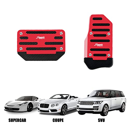 Tobenbone 2Pcs Automatic Transmission Pedal Covers Kit, Aluminum Alloy Non- Slip Pedal&Brake Pedal Pads Sporty Car Interior Decor Accessories Universal For Car, Suv, Atv (Red) #TOP5