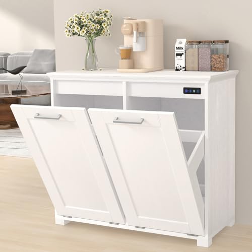 Ymise Tilt Out Trash Can Cabinet, Wooden Trash Cabinet with