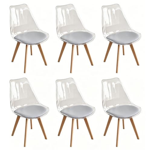 GrandCA HOME Lot de 6 Chaises de Salle à Manger avec Coussin de Siège en Cuir PU, Chaises Latérales Transparentes pour Cuisine, Salle à Manger, Chambre à...