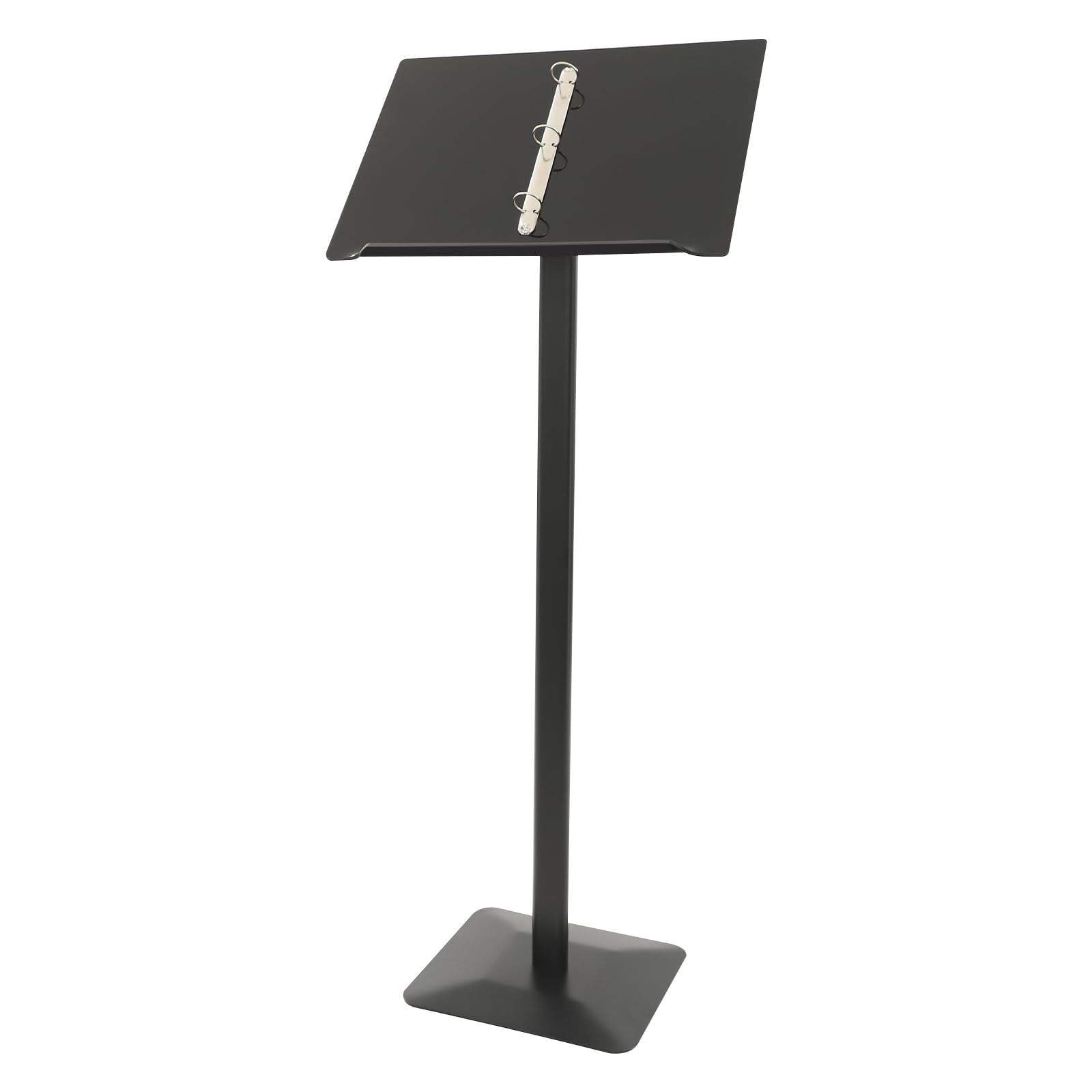 Soporte para menús, 32 x 28 cm, de metal negro, con anillas de 3 cm y ángulo de inclinación ajustable, altura de 115 cm, soporte de información