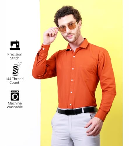 Image of CONTRARY Men's Pure Cotton Solid Stylish Casual & Formal Wear Shirt | Stylish Regular Fit Full Sleeve Comfortable Office Party Trendy Shirt - Multi Color