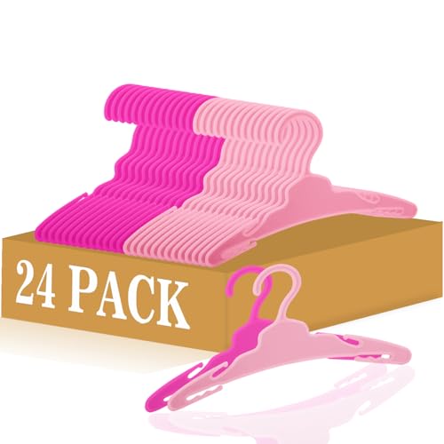 YBSAHLYY 24 Pcs Doll Clothes Hangers for 18-Inch Dolls - Non-Slip Space-Saving Wardrobe Accessories for Doll Gowns & Outfits (Pink&Rose red)