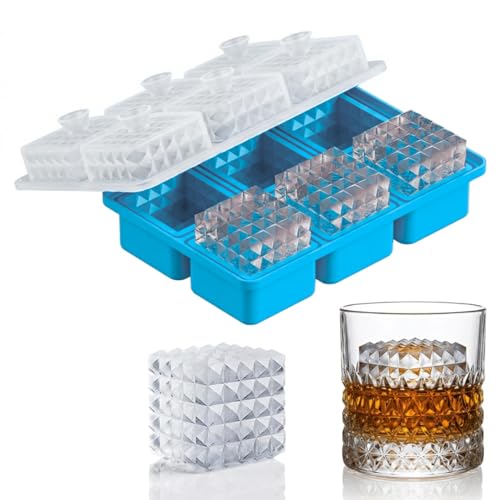 Image of Premium Large 3D Crystal Square Ice Cube Tray, Silicone Molds for Chilling Drinks, Chocolates, Juice, Jelly and Many More (Light Blue)