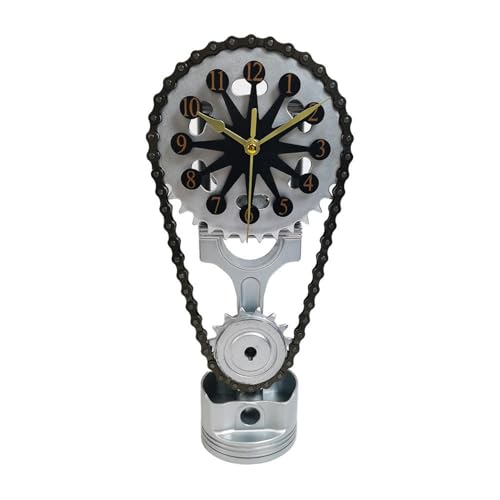Vintage Rotating Gear Clock - Steampunk Industrial Desktop Decor Equipped with a Silent Drive Chain Clock Design for Home Office Arrangement and Man Gifts (Black)
