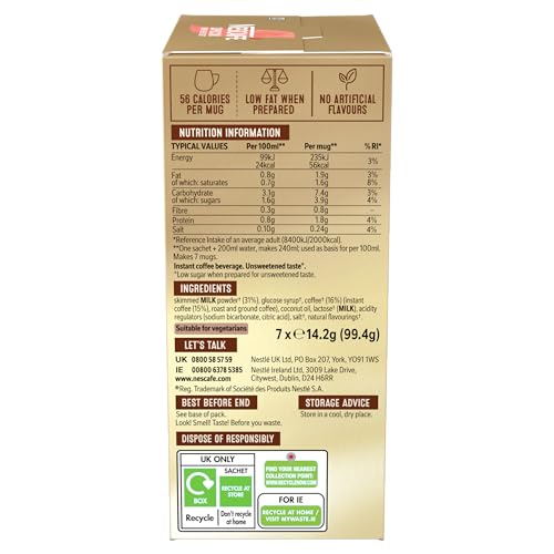 Image of NESCAFE Cappuccino Unsweetened Instant Coffee 7 Sachets, 100percent Responsibly Sourced Coffee Pack of 1