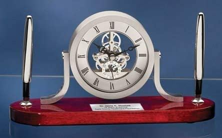 Personalized Clock Pen Gift Set Desk Table Da Vinci Shelf Clock Engrave Silver Retirement Employee Recognition Service Award Coworker Boss Appreciation Retirement Graduation Present Coworker