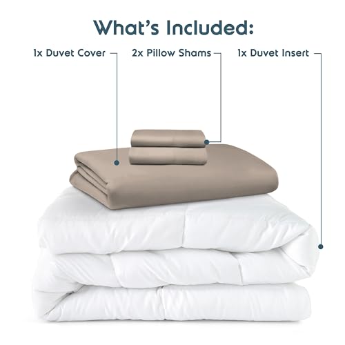 Nestl Full Duvet Cover Set with Comforter Insert - Linen 4 Piece 80x90 Duvet Cover & 2 Pillow Shams with White Quilted Down Alternative Comforter, Ultra Soft, All Season
