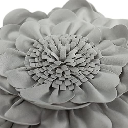 Jwh JW-ROUNDFLOWER-LIGHTGRAY Handmade Flower Throw Pillow Cover Decorative Floral Pillow Case Round Cushion Velvet Pillowcase For Bedroom Bed Couch Living Room 14 Inch Grey thumb #1