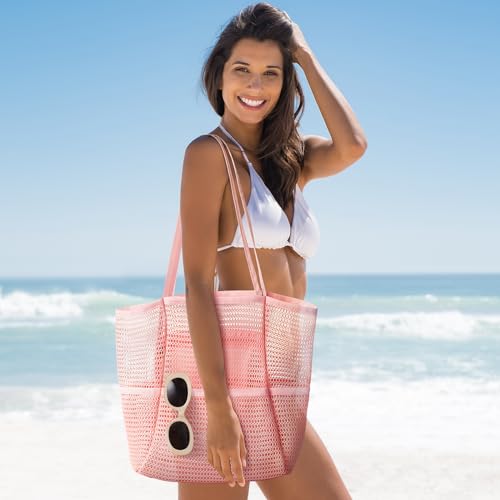 Image of Pleneal Crochet Tote Bag, Mesh Beach Bag, Knitted Shoulder Beach Bags for Women Vacation Aesthetic Hobo Tote Bags