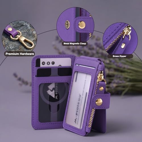 Image of M-Plateau RFID Blocking Keychain Wallet With Leather Wrist Strap | Keychain Wristlet, Womens Card Holder with Zipper Coin Pocket and ID Window (Purple)