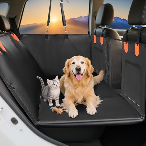 BugyKido Hundedecke Auto Rückbank, Hundesitz Auto Rückbank Verbreitert 40%, Hundesitzbezug Mit Harter Unterseite, PU-Leder Hunde Autodecke Autositz, wasserdichte & Anti-Kratz, bis zu 180 kg