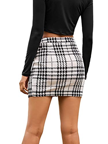 Floerns Women's Casual Split Hem High Waisted Mini Bodycon Plaid Skirt2