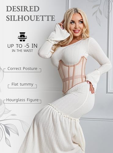 Image of Mesh Corset Waist Trainer for Women - Underbust Corset Lace Up - Waist Cincher Shapewear - Body Shaper