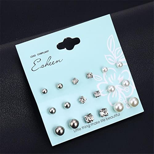 POSDN Moda 12 Pares/Set Women Square Crystal Heart Stud Pendientes Set Cover