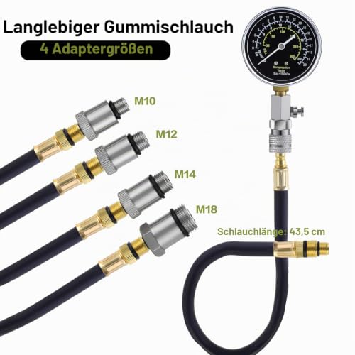 Foto von WiMas Kompressionstester Kompressionsprüfer Benzin Kompressionsmessgerät, Motor Kompression Zylinder Kompressionsmesser Kompressionstest M10 M12 M14 M18