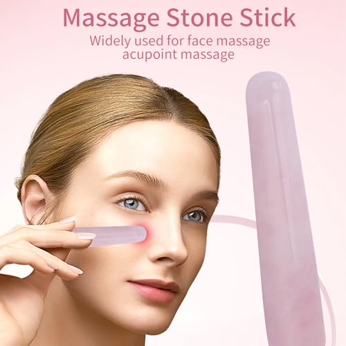 Image of Massage Stone Wand, Crystal Massage Wand, 100mm Natural Quartz Crystal Face Massage Wand Stone Smooth Stick Massaging Tool for SPA Muscle Knots Facial Body Caring(Pink)