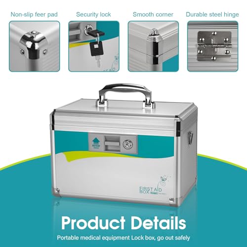 Image of Glosen Medicine Lock Box,locking medicine box, Security Lock Boxes【Extra Large-16inch】 15.9x9.3x8.9 Inch,lock box, First Aid Key Safe Box,Lock Box for Medication