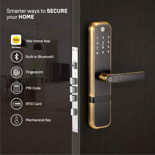 Image of Yale Zuri Smart Door Lock | Fingerprint, PIN, RFID, Manual Key | Bluetooth Digital Smart Lock with Yale Home App Access | 3 Year Warranty | Antique Bronze