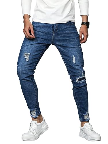 Verdusa Men's Denim Pants Ripped Distressed High Waist Skinny Jeans Pants
