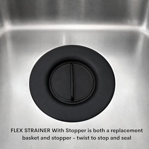 Flex Strainer® Sink Drain Strainer with Optional Stopper – No Center Stem, Fits Standard 3½” Sink Drains & Disposals – Easy Clean, Dishwasher Safe – Made in USA (Black, 1PK)