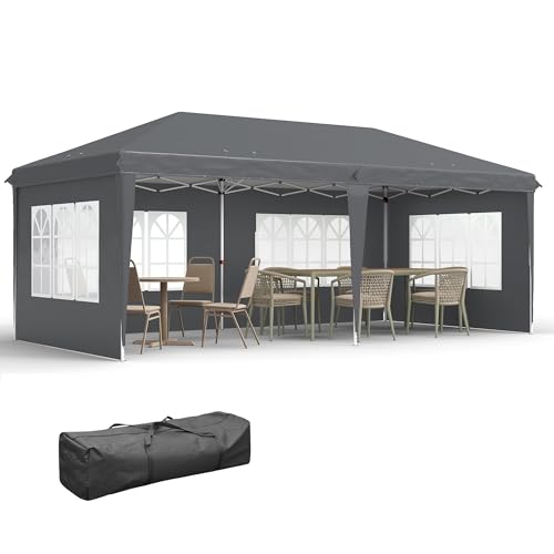 Outsunny Tonnelle de Jardin extérieure Pop-up Pliante - Tente de réception - 3 x 6 m - pavillon chapiteau Barnum - 3 cotés démontables - piquets d'ancrage...