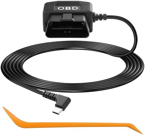 CERRXIAN OBD Power Cable for Dash Camera OBD2 to Type C Adapter Hardwire Charger Cable 24 Hours Surveillance/Acc Mode with Low Voltage Protection 13-40V to 5V 3A (11.5FT/3.5M) (Right Angle USB C)
